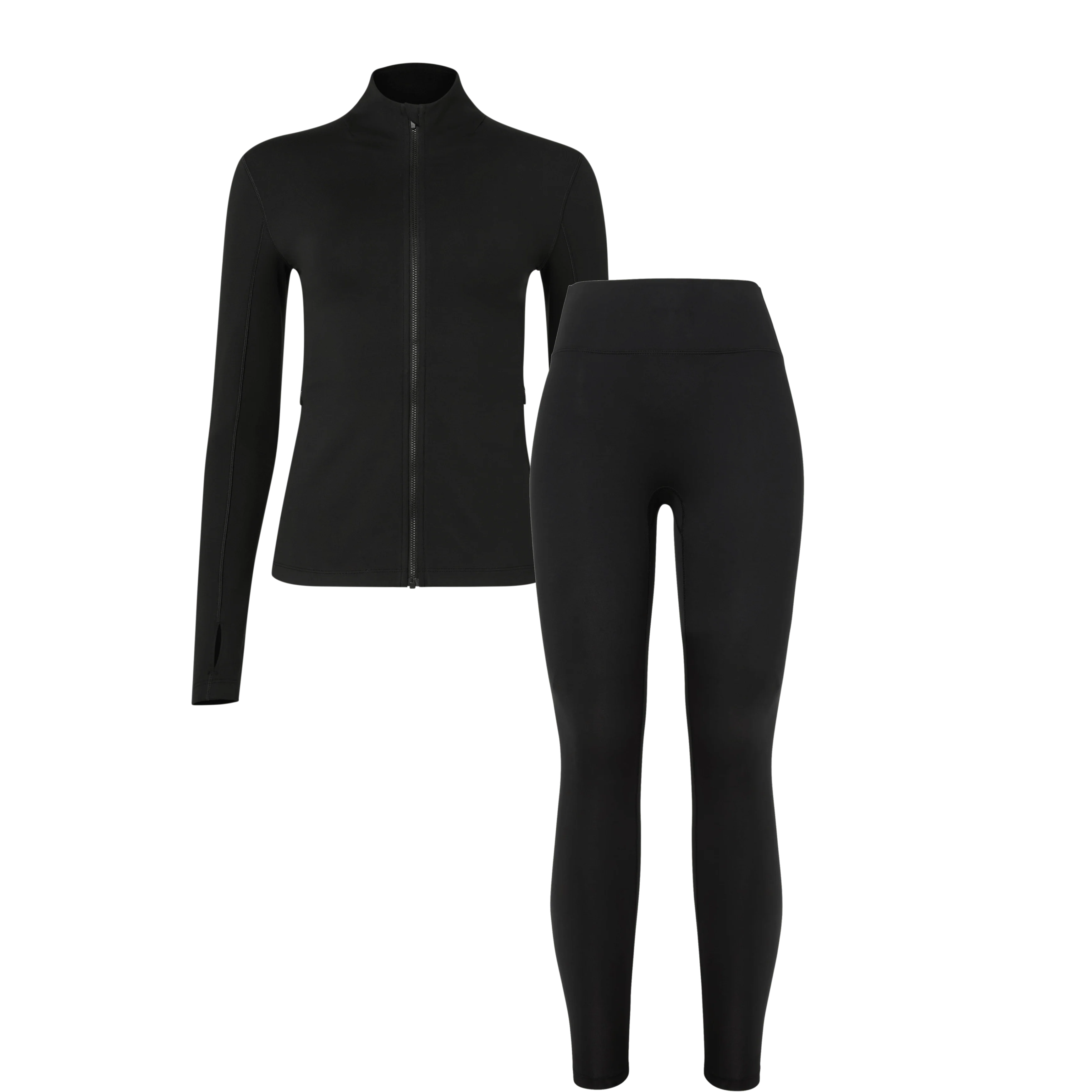 Women's Matte Zip-Up Jacket x Tights - Black - Image 3